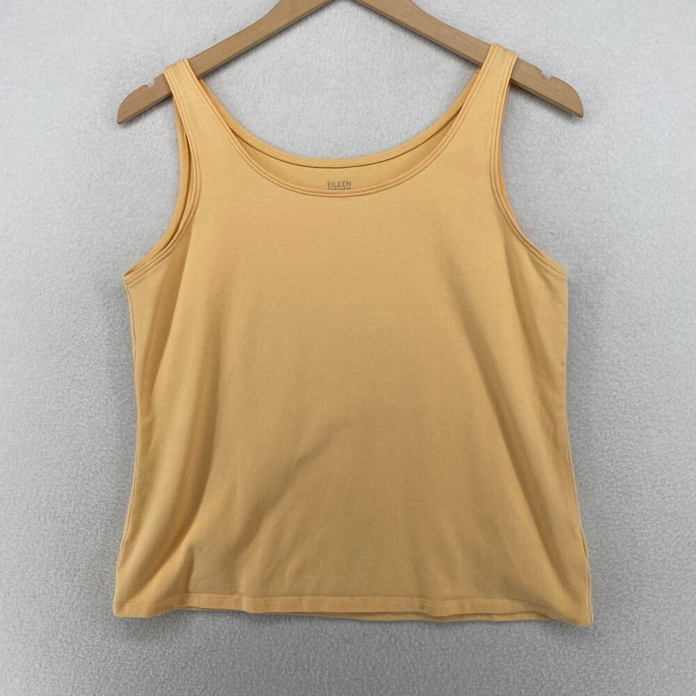 EILEEN FISHER Tank Top M Stretch Organic Cotton Jersey Scoop Neck Orange USA
